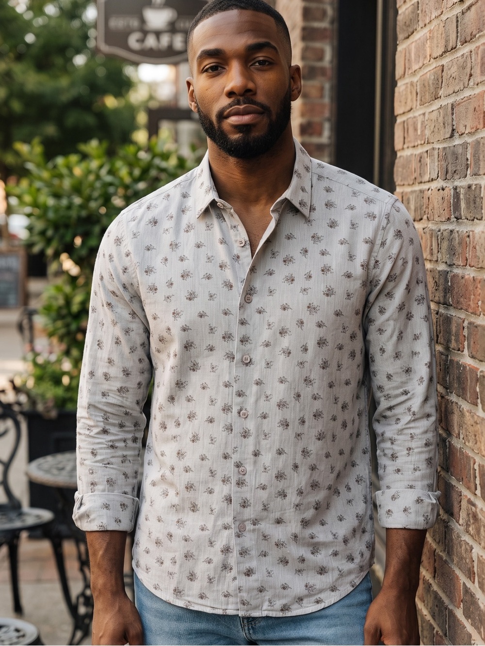 Zara Man Slim Fit Long Sleeve Button-Down Shirt with Floral Print XL